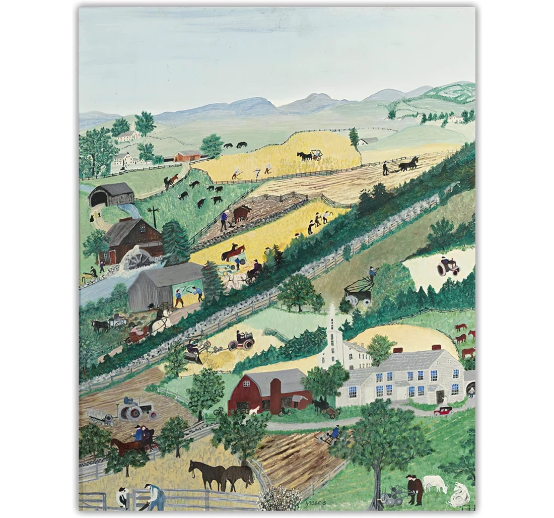 Grandma Moses Anna Mary Robertson Valley Printed Poster, Framed Canvas, Wall Art