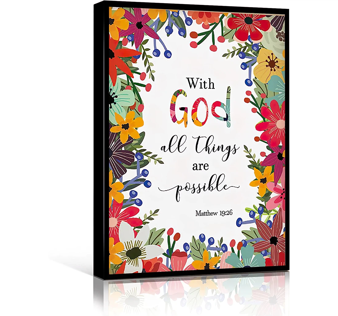 Quotes Living With God All Things Are Possible Matthew Christian Printed Poster, Framed Canvas, Wall Art