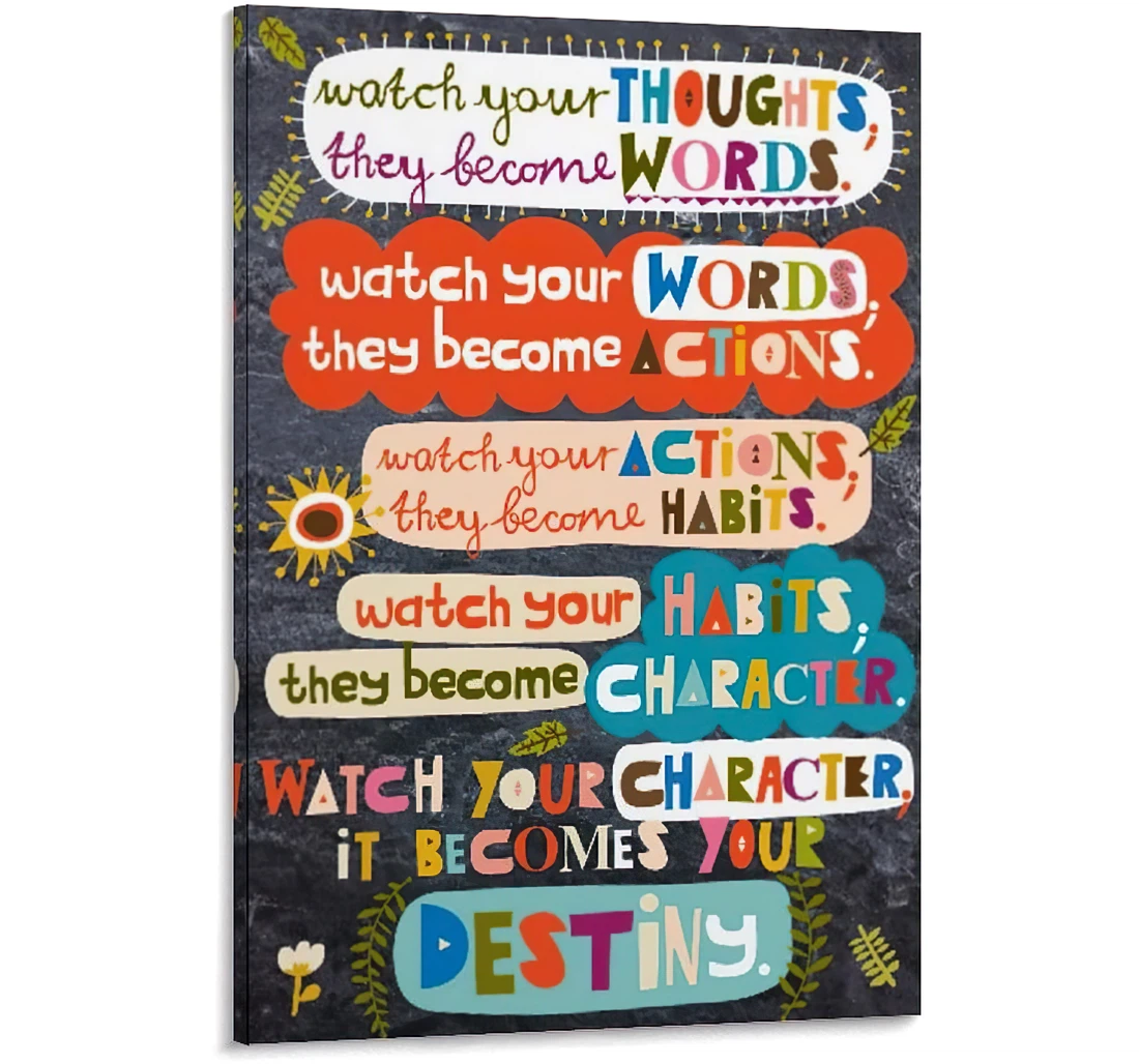 Quotes Watch Your Thoughts They Become Words And Family Printed Poster, Framed Canvas, Wall Art