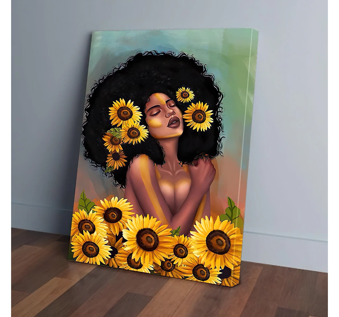 Beauty Of Sexy Black Woman Sunflower Printed Poster, Framed Canvas, Wall Art