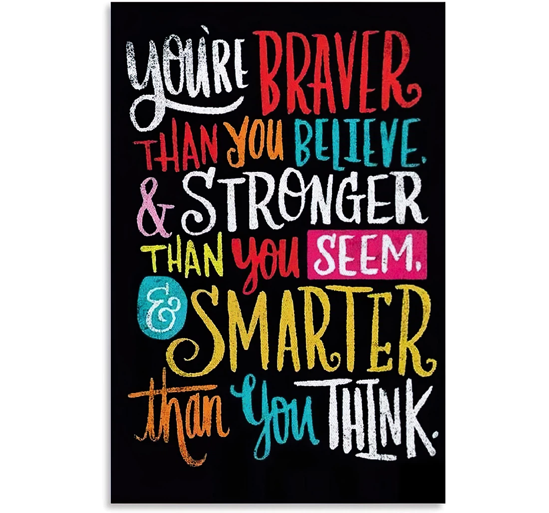 Quotes You're Braver & Stronger & Smarter And Family Printed Poster, Framed Canvas, Wall Art