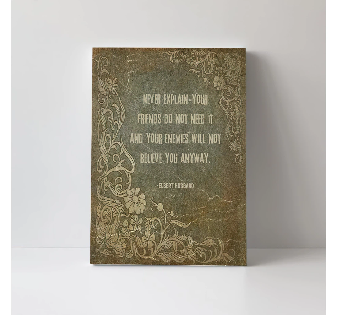 Elbert Hubbard Never Explain Bohi Sepia Vintage Teenage Girl Motivating Printed Poster, Framed Canvas, Wall Art