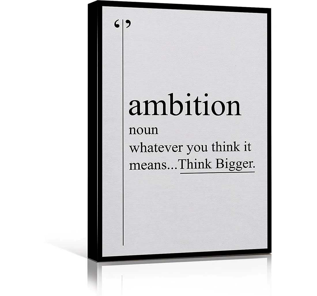 Mens Ambition Definition Black And White Dictionary Printed Poster, Framed Canvas, Wall Art