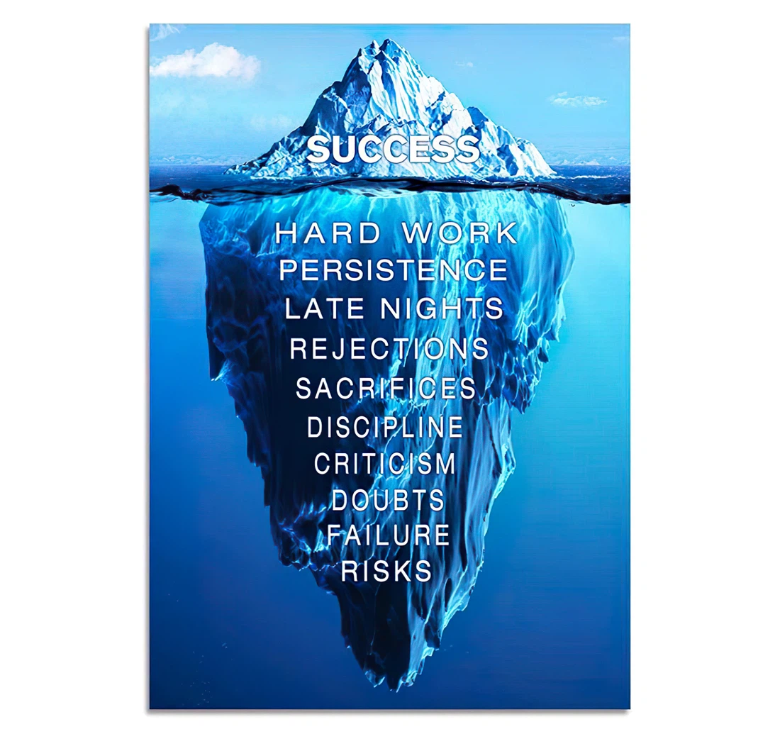 Success Ice Mountain Underwater Hard Work Persistence Late Nights Rejections Printed Poster, Framed Canvas, Wall Art