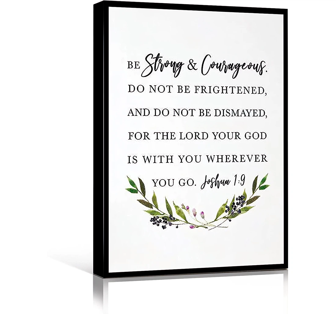 Medallion Quotes Bible Quotes Christian Bible Verse Scripture Joshua Courage Printed Poster, Framed Canvas, Wall Art