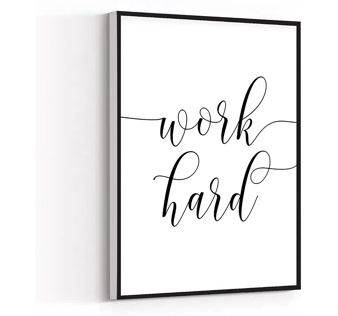 Blue Minimalist Large Quotes Be Kind Work Hard Stay Humble Printed Poster, Framed Canvas, Wall Art