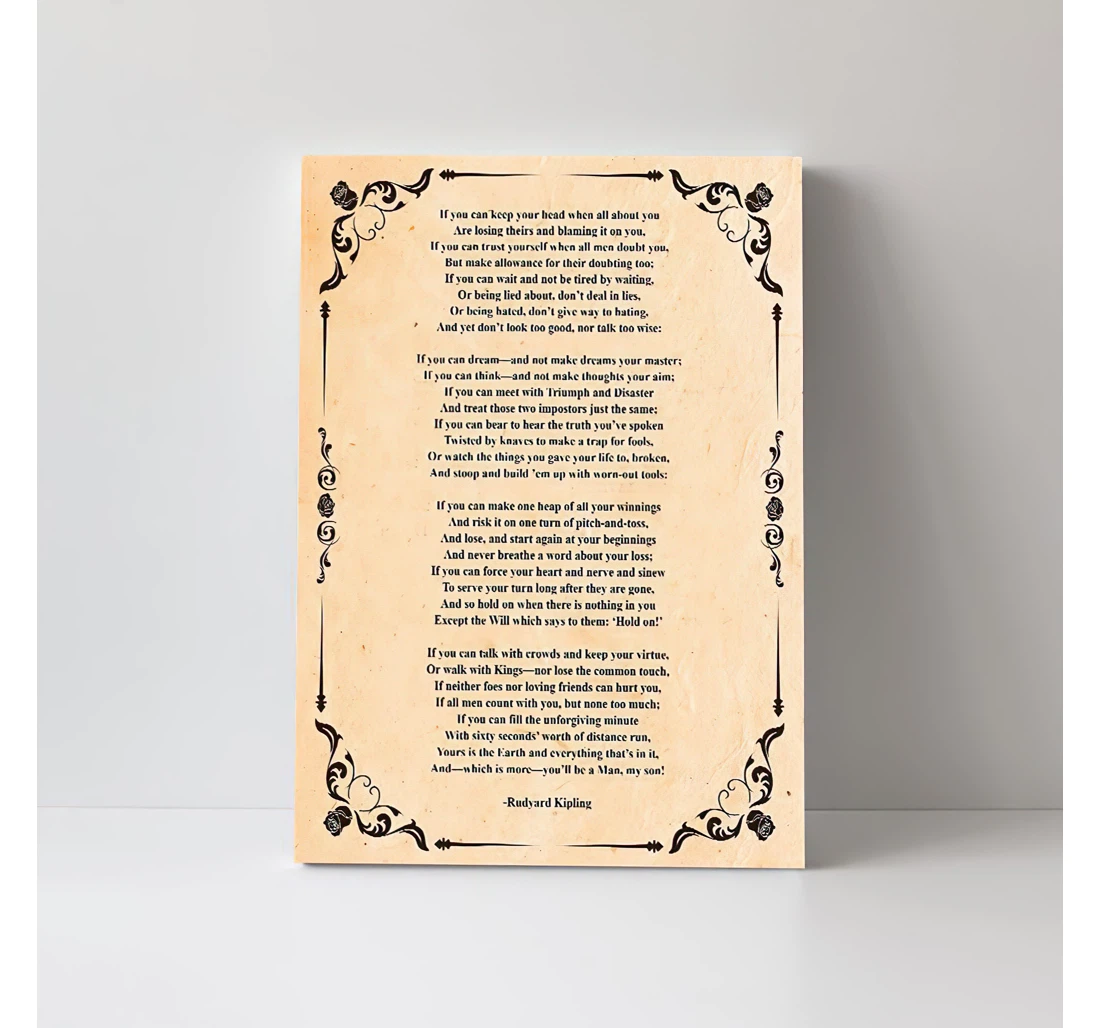 Quotes Rudyard Kipling Keep Your Head' Uplifting Positive Quotes Men Or Bff Printed Poster, Framed Canvas, Wall Art