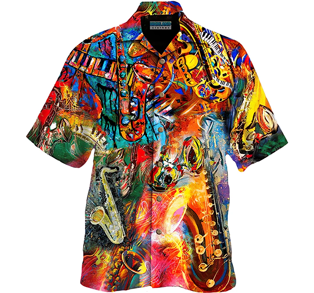 Personalized Music On World Off Saxophone Hawaiian Shirt, Button Up Aloha Shirt For Men, Women