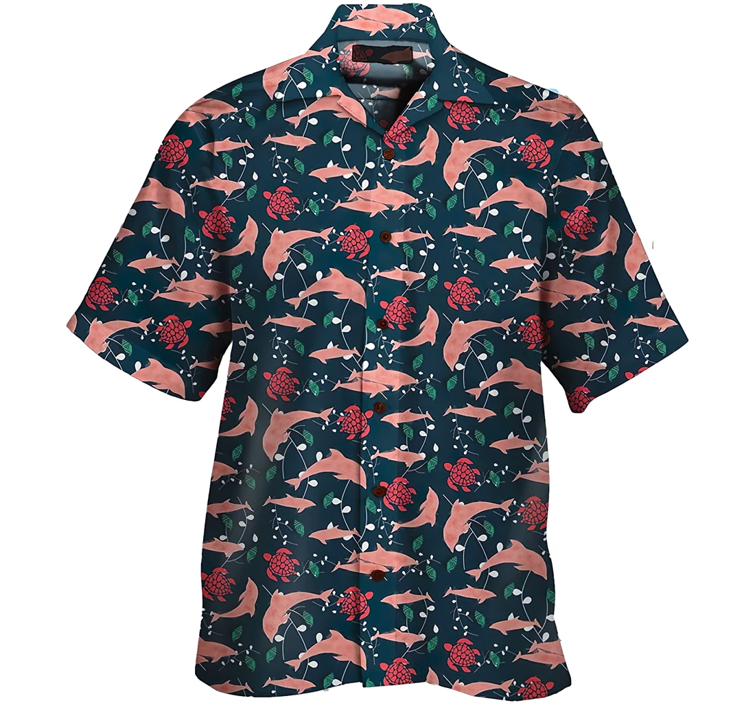 Personalized Dolphin Shirt Cotton Casual Pocket Summer Holiday Vacation Hawaiian Shirt, Button Up Aloha Shirt For Men, Women