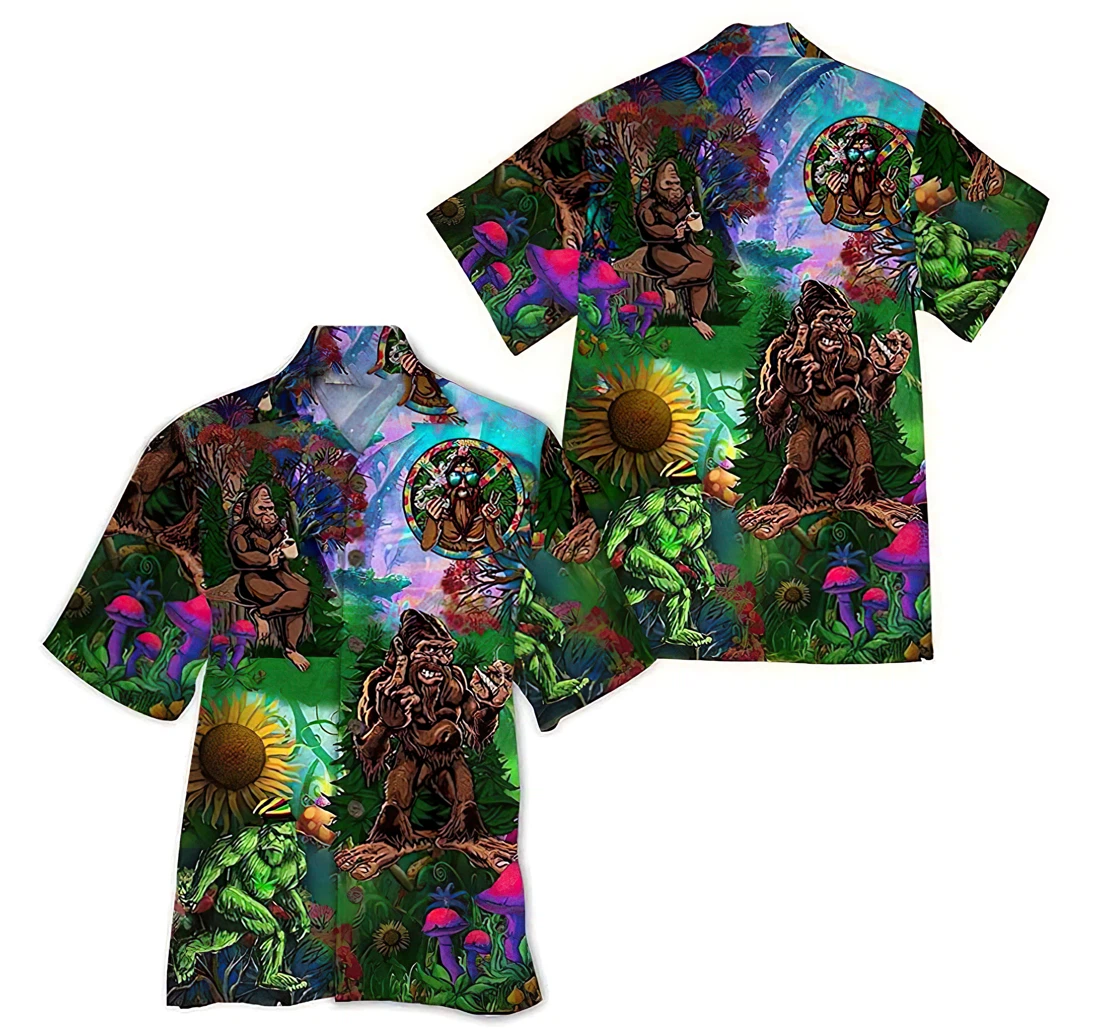 Personalized Bigfoot Hippie Shirt Cotton Casual Pocket Summer Holiday Vacation Hawaiian Shirt, Button Up Aloha Shirt For Men, Women