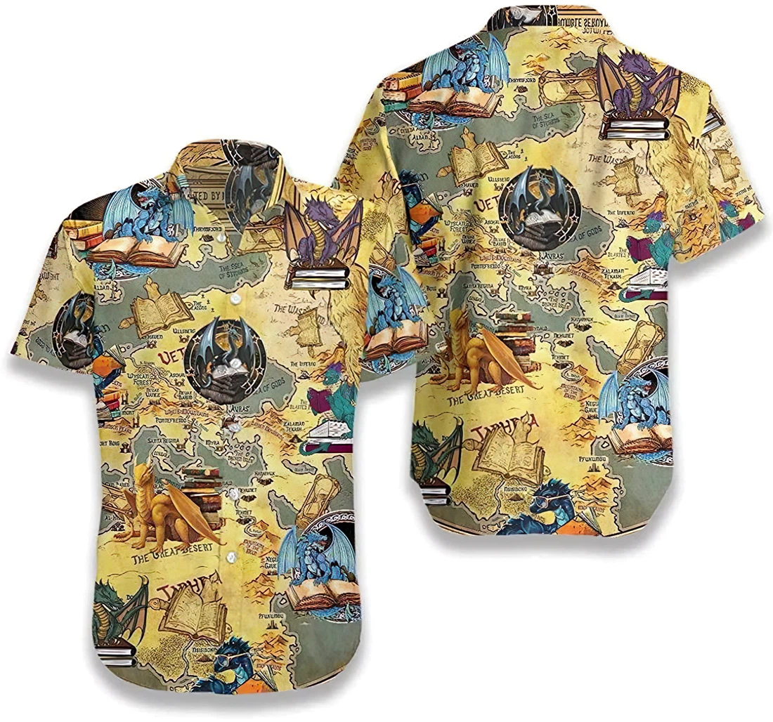 Personalized Books Dragon Shirt Cotton Casual Pocket Summer Holiday Vacation Hawaiian Shirt, Button Up Aloha Shirt For Men, Women