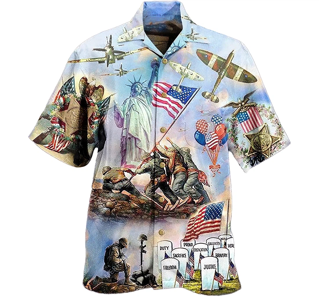 Personalized Happy Independence Day Veteran Hawaiian Shirt, Button Up Aloha Shirt For Men, Women