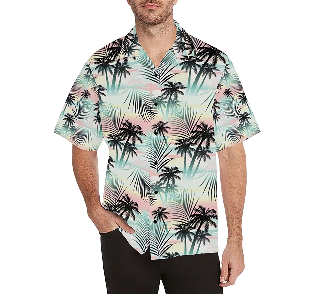 Personalized Palm Tree Pattern Design A Camping Travel Fashion Hawaiian Shirt, Button Up Aloha Shirt For Men, Women