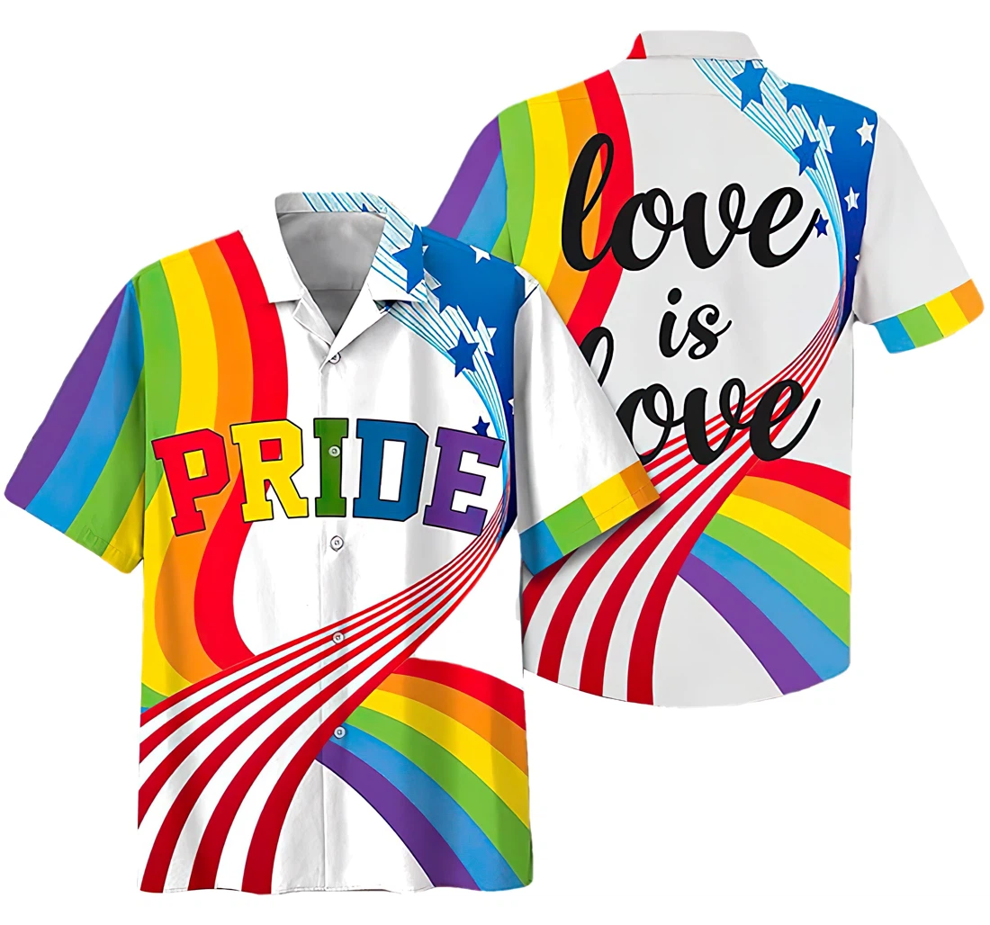 Personalized Pride Love Is Love Lgbt Beach Hawaiian Shirt, Button Up Aloha Shirt For Men, Women