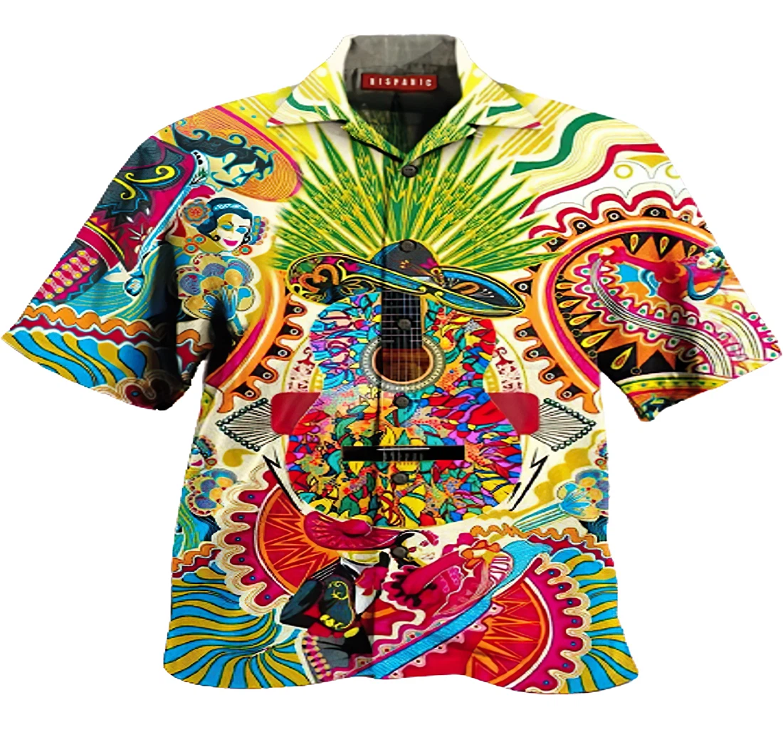 Personalized Hispanic Guitar Kids Guitar Lover White Hawaiian Shirt, Button Up Aloha Shirt For Men, Women