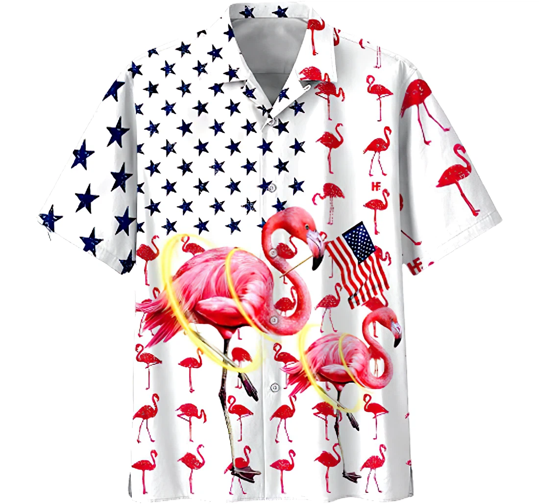 Personalized Flamingo Independence Day Hawaiian Shirt, Button Up Aloha Shirt For Men, Women