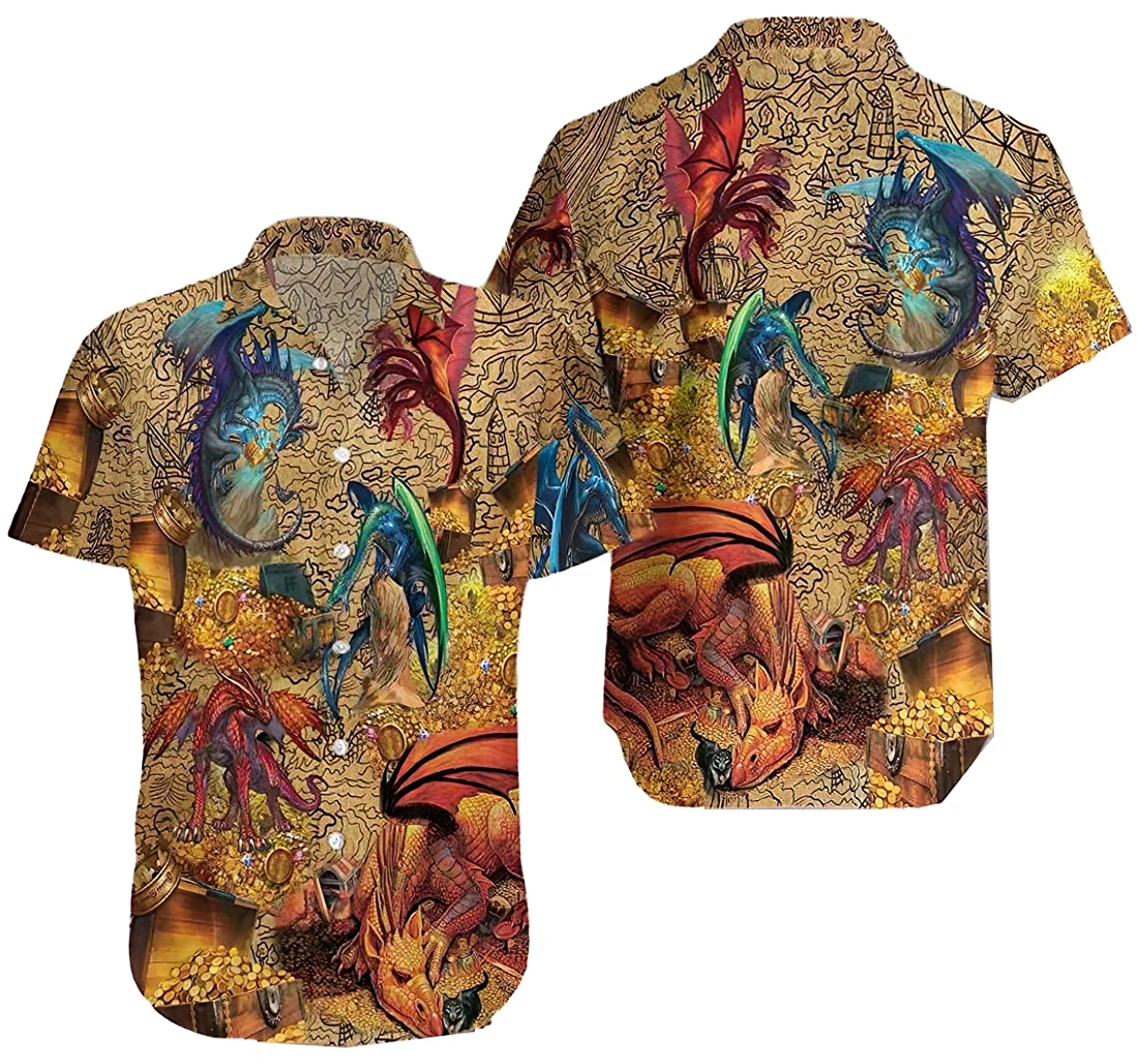 Personalized Dragons With Treasure Fleece Design Hawaiian Shirt, Button Up Aloha Shirt For Men, Women