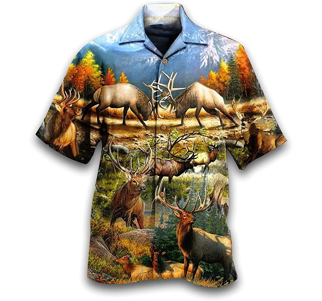 Personalized Deer Fight Beach Hunting Summer Animal Lovers Hawaiian Shirt, Button Up Aloha Shirt For Men, Women