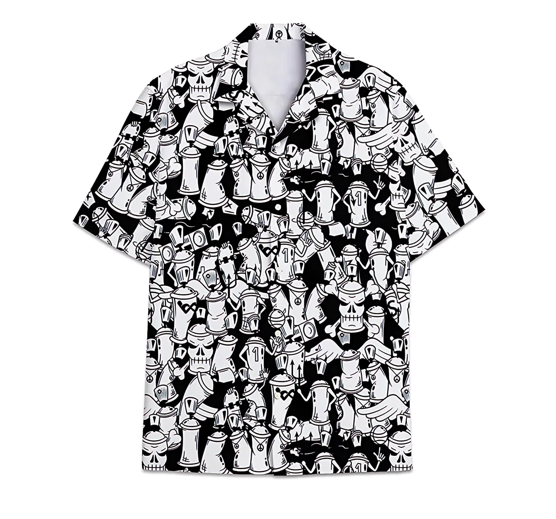 Personalized Graffiti Spray Black White Shirts Womencheap Hawaiian Shirt, Button Up Aloha Shirt For Men, Women