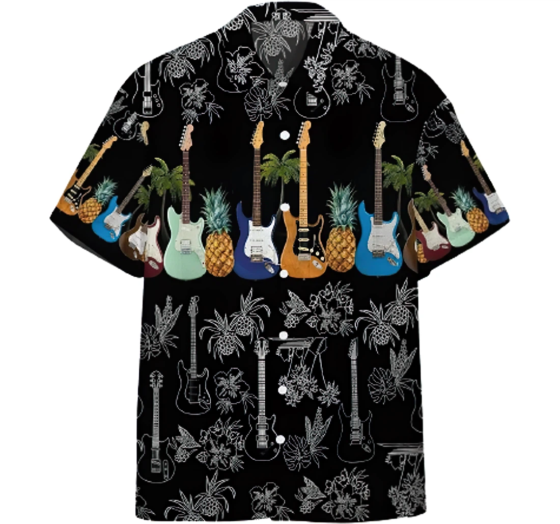 Personalized Electric Guitars Kids Guitar Lover White Hawaiian Shirt, Button Up Aloha Shirt For Men, Women