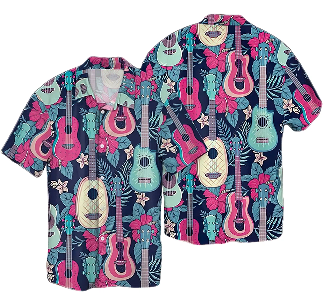 Personalized Guitar Summer Beach Hawaiian Shirt, Button Up Aloha Shirt For Men, Women