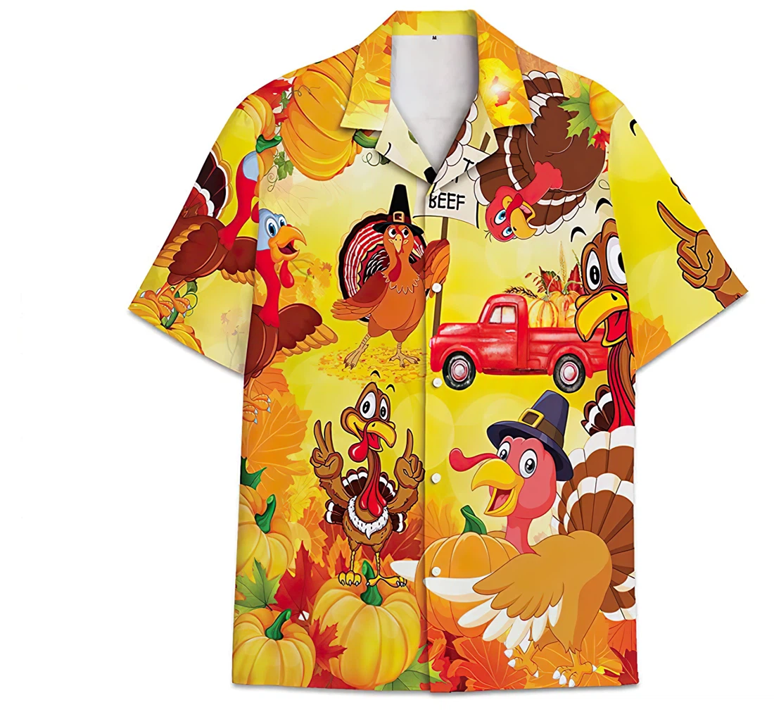 Personalized Turkey Pumpkin Funny Beach Shirts Hawaiian Shirt, Button Up Aloha Shirt For Men, Women