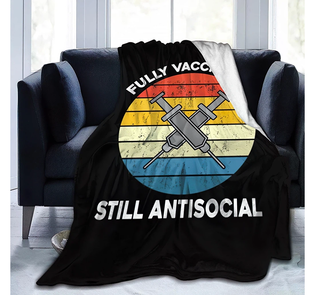 Personalized Fully Vaccinated Still Antisocial 2 Travelling Camping Kids Adults Sherpa Fleece and Quilt Blanket