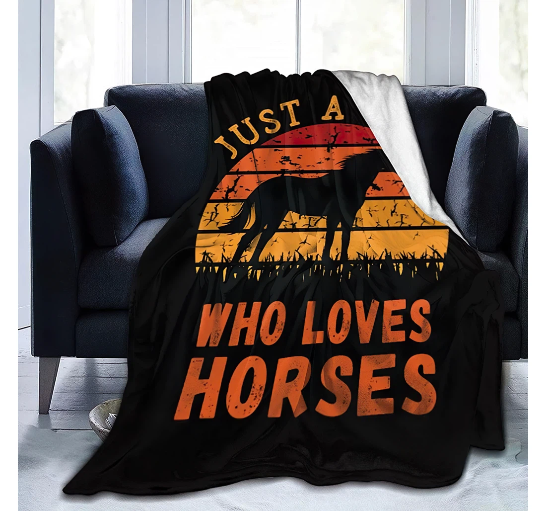 Personalized Just A Girl Who Loves Horses Horse Lover 2 Travelling Camping Kids Adults Sherpa Fleece and Quilt Blanket