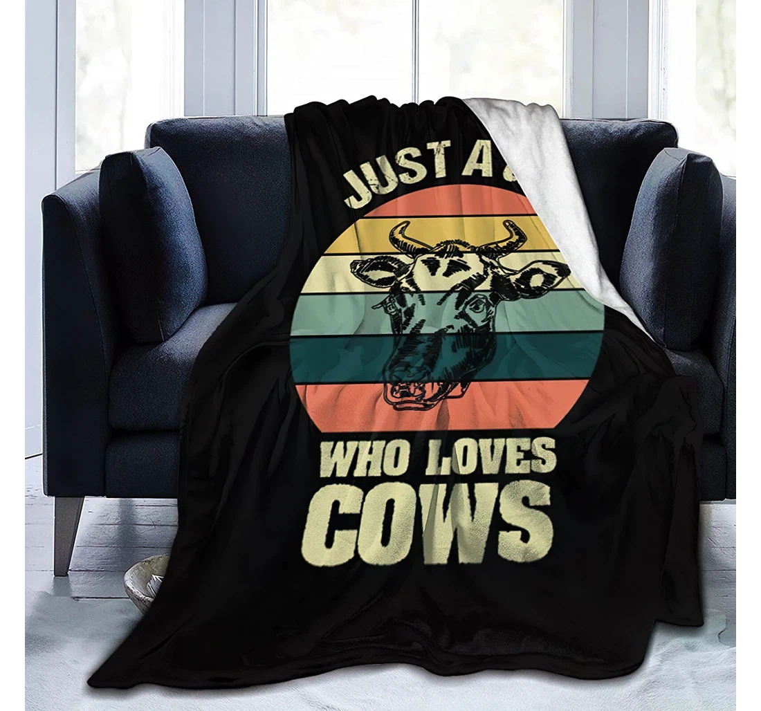 Personalized Just A Girl Who Loves Cows 3 Travelling Camping Kids Adults Sherpa Fleece and Quilt Blanket