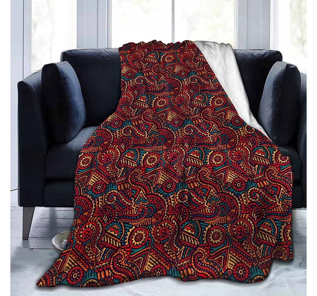 African Pattern 5 Travelling Camping Kids Adults Sherpa Fleece and Quilt Blanket