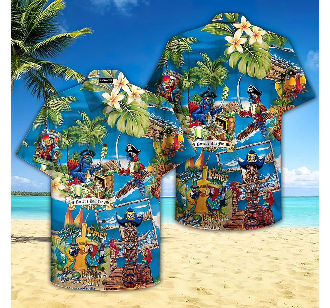 Personalized Pirate Parrot Hawaiian Shirt, Button Up Aloha Shirt For Men, Women