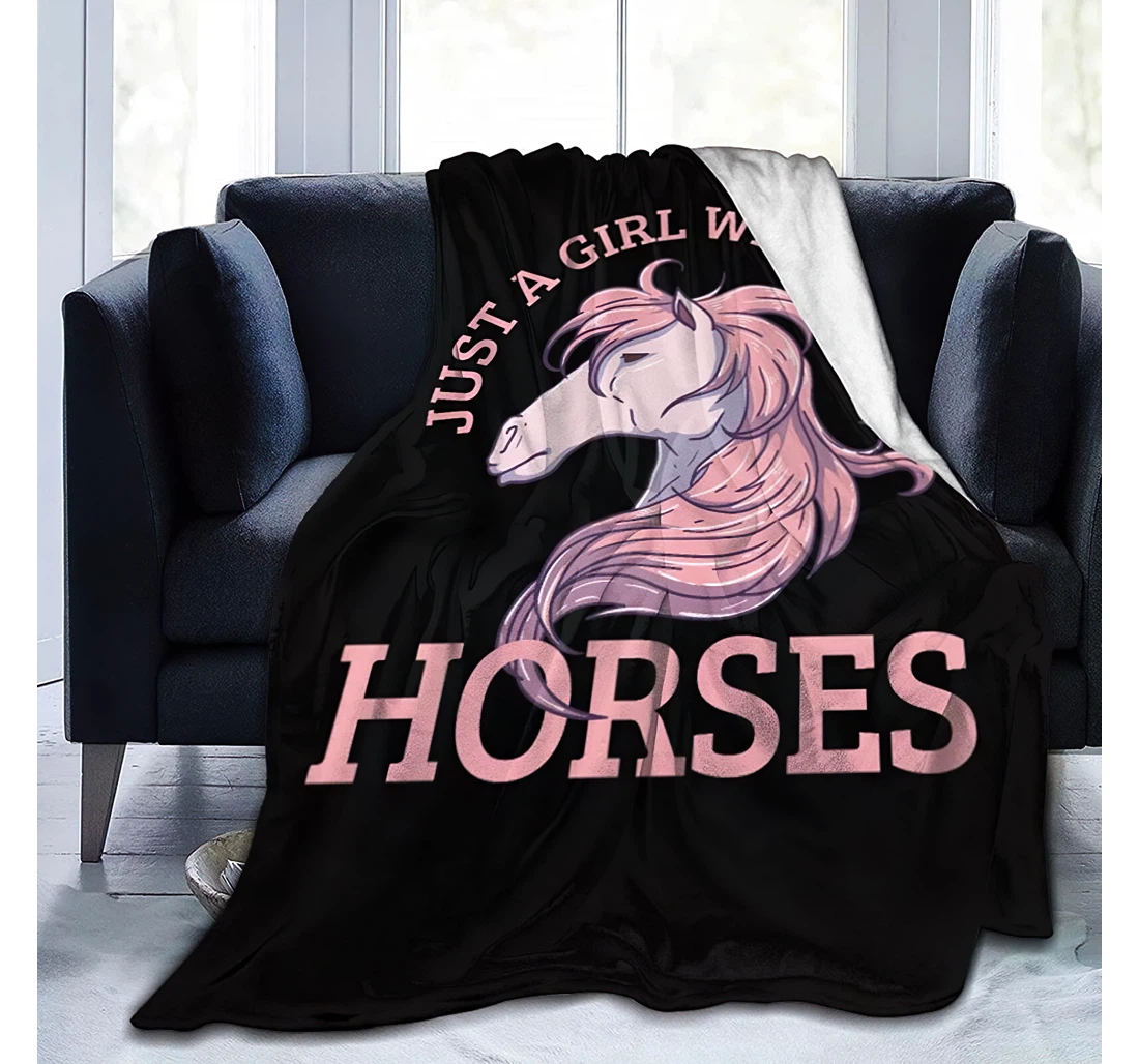 Personalized Just A Girl Who Loves Horses Horse Lover 1 Travelling Camping Kids Adults Sherpa Fleece and Quilt Blanket