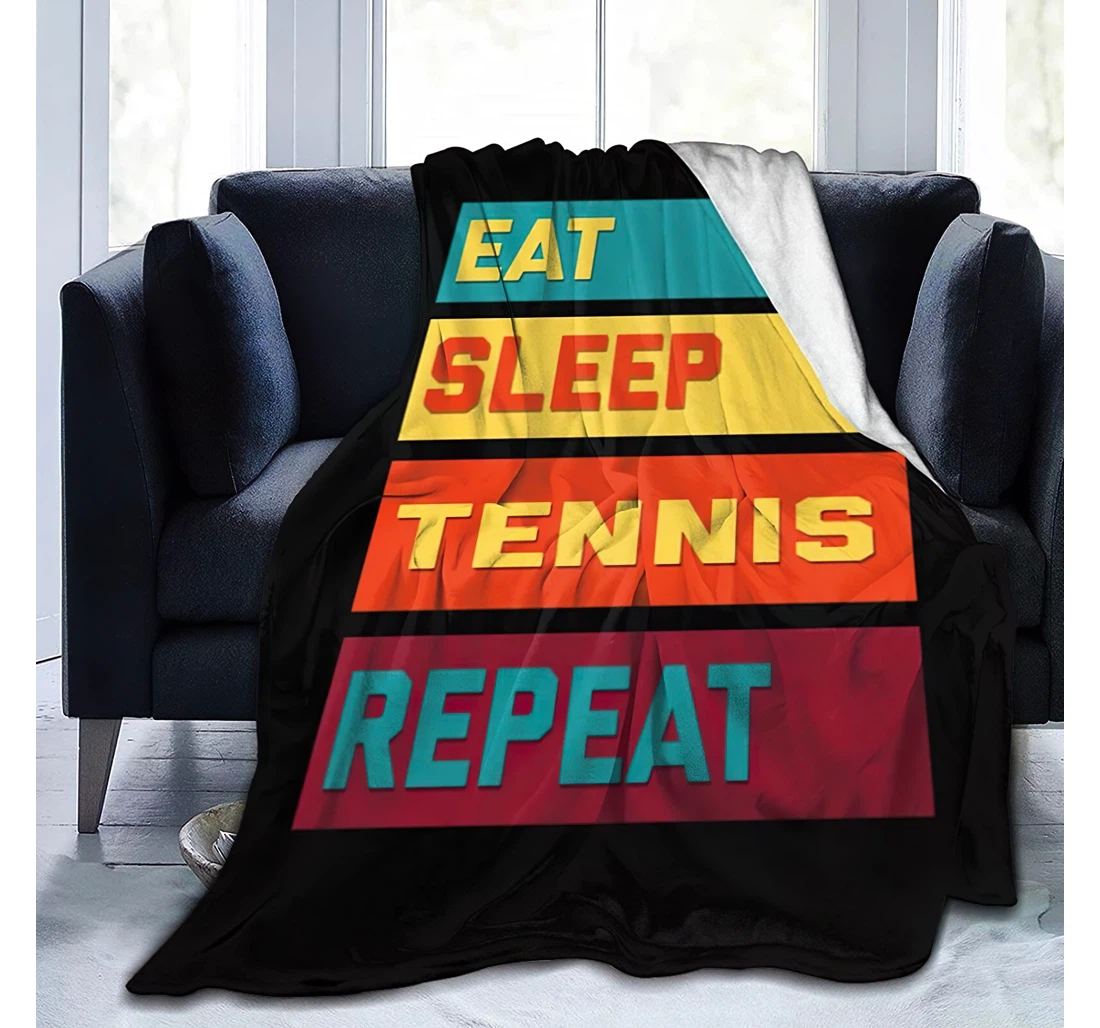 Personalized Eat Sleep Tennis Repeat 2 Travelling Camping Kids Adults Sherpa Fleece and Quilt Blanket