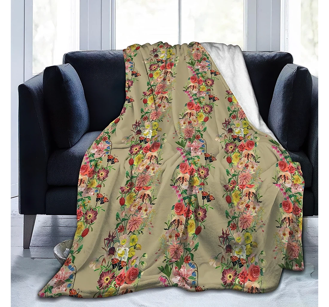 Personalized Botanical Flowers And Leaves 2 Travelling Camping Kids Adults Sherpa Fleece and Quilt Blanket
