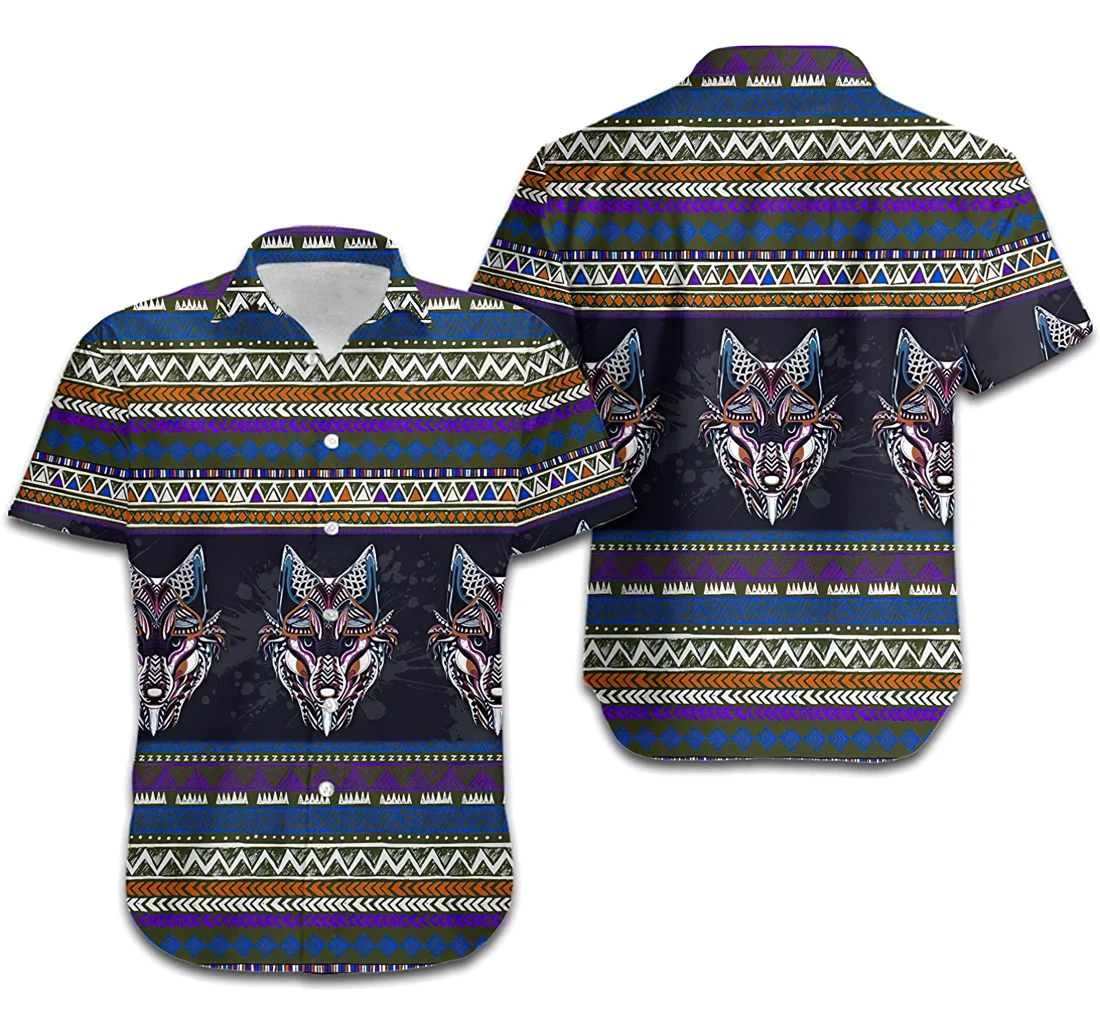 Personalized Native American Pattern Wolf American Indians Lovers On Beach Summer Vacation Hawaiian Shirt, Button Up Aloha Shirt For Men, Women
