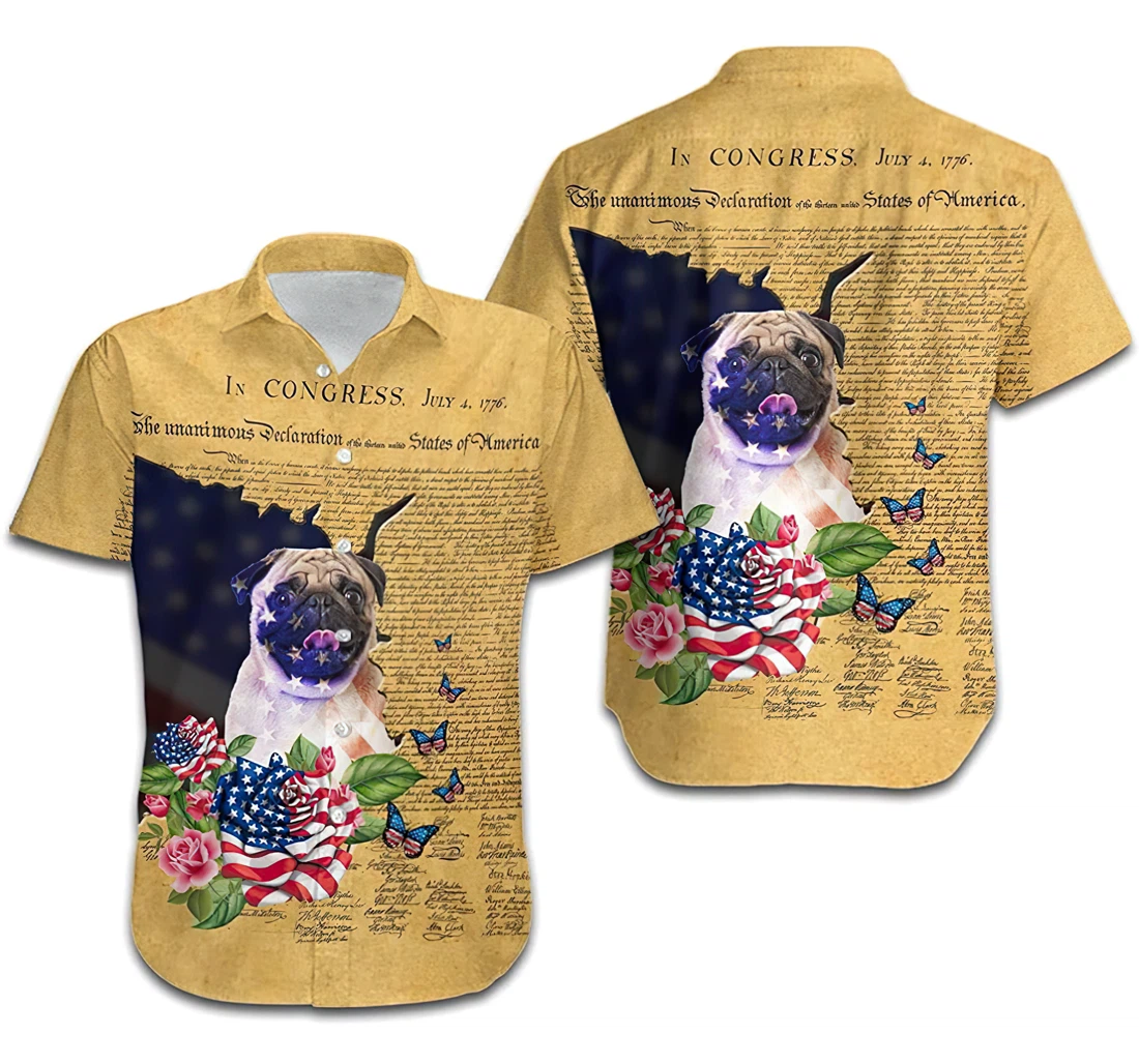 Personalized Pug Independence Day Vintage Design In Congress Paper Beach Summer Vacation Hawaiian Shirt, Button Up Aloha Shirt For Men, Women