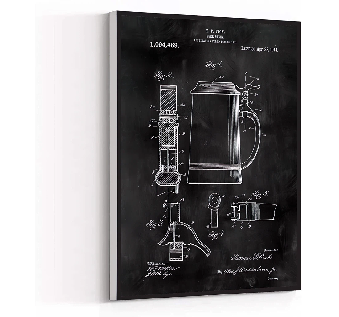 Poster, Canvas - PATENT With Digitally Patent On & Beer Lover Craft Beer Mug Restaurant Print Wall Art