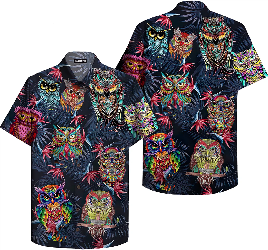 Personalized Owl Hippie Hawaiian Shirt, Button Up Aloha Shirt For Men, Women