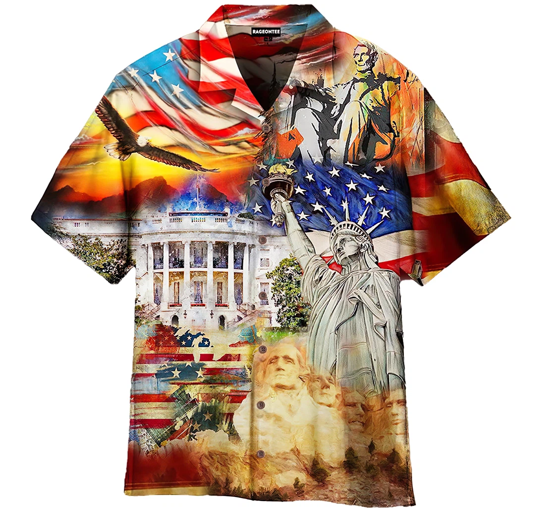 Personalized America Historical Proud Independence Day Hawaiian Shirt, Button Up Aloha Shirt For Men, Women