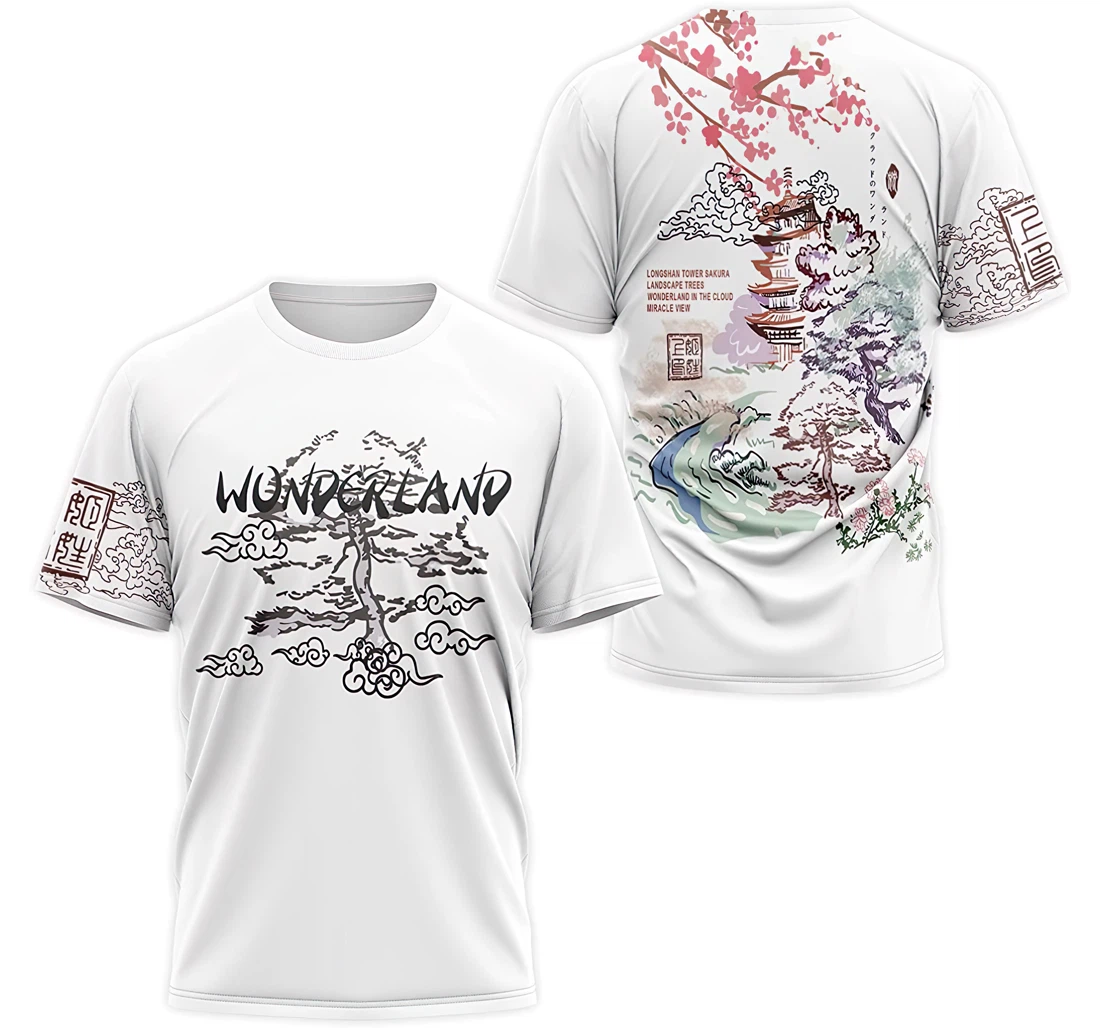 T-Shirt, Hoodie - Longshan Tower Sakura Landscape Trees Wonderland In The Cloud Miracle View 3D Printed