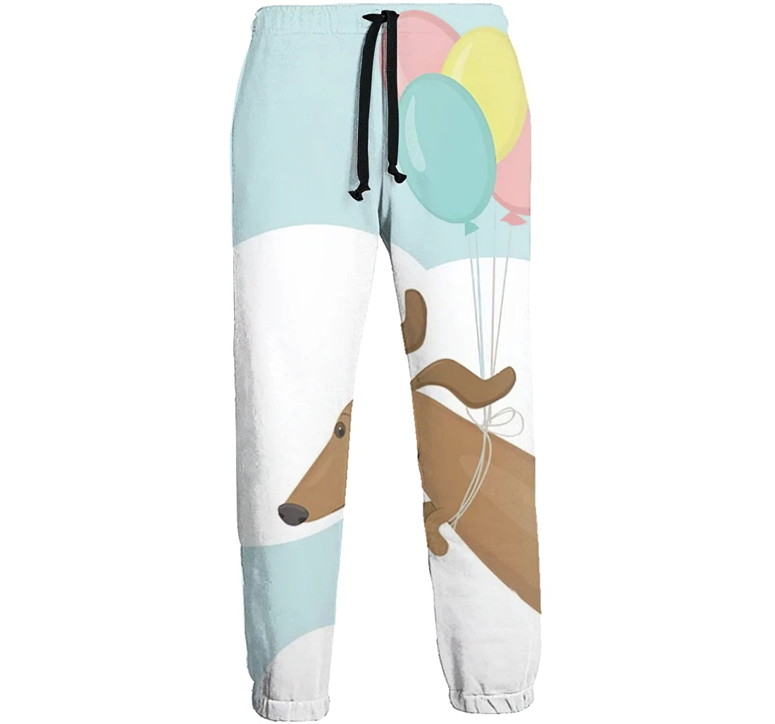 A Dog Flying In Balloon Funny Sweatpants, Joggers Pants With Drawstring For Men, Women