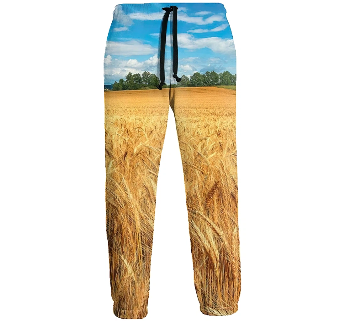 Personalized Golden Field Sweat Hip Hop Garment Spring Sweatpants, Joggers Pants With Drawstring For Men, Women