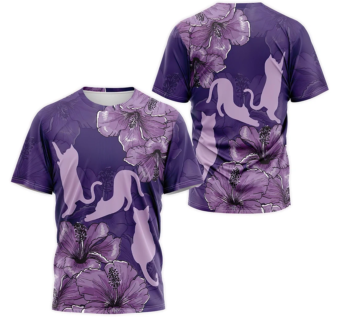 T-Shirt, Hoodie - Purple Hibiscus Cat 3D Printed