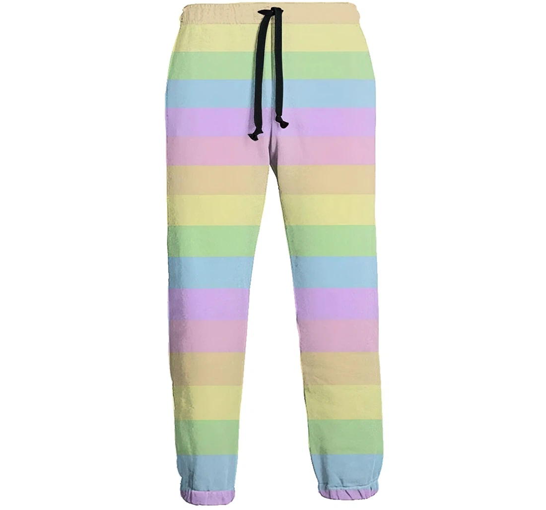 Personalized Pastel Rainbow Stripes Casual Sweatpants, Joggers Pants With Drawstring For Men, Women