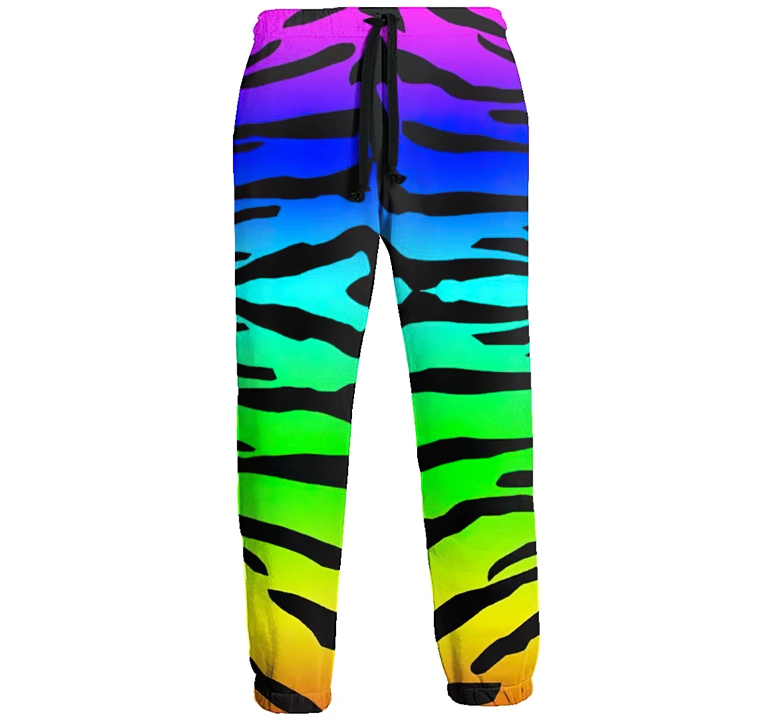 Rainbow Colorful Tiger Pattern Funny Sweatpants, Joggers Pants With Drawstring For Men, Women