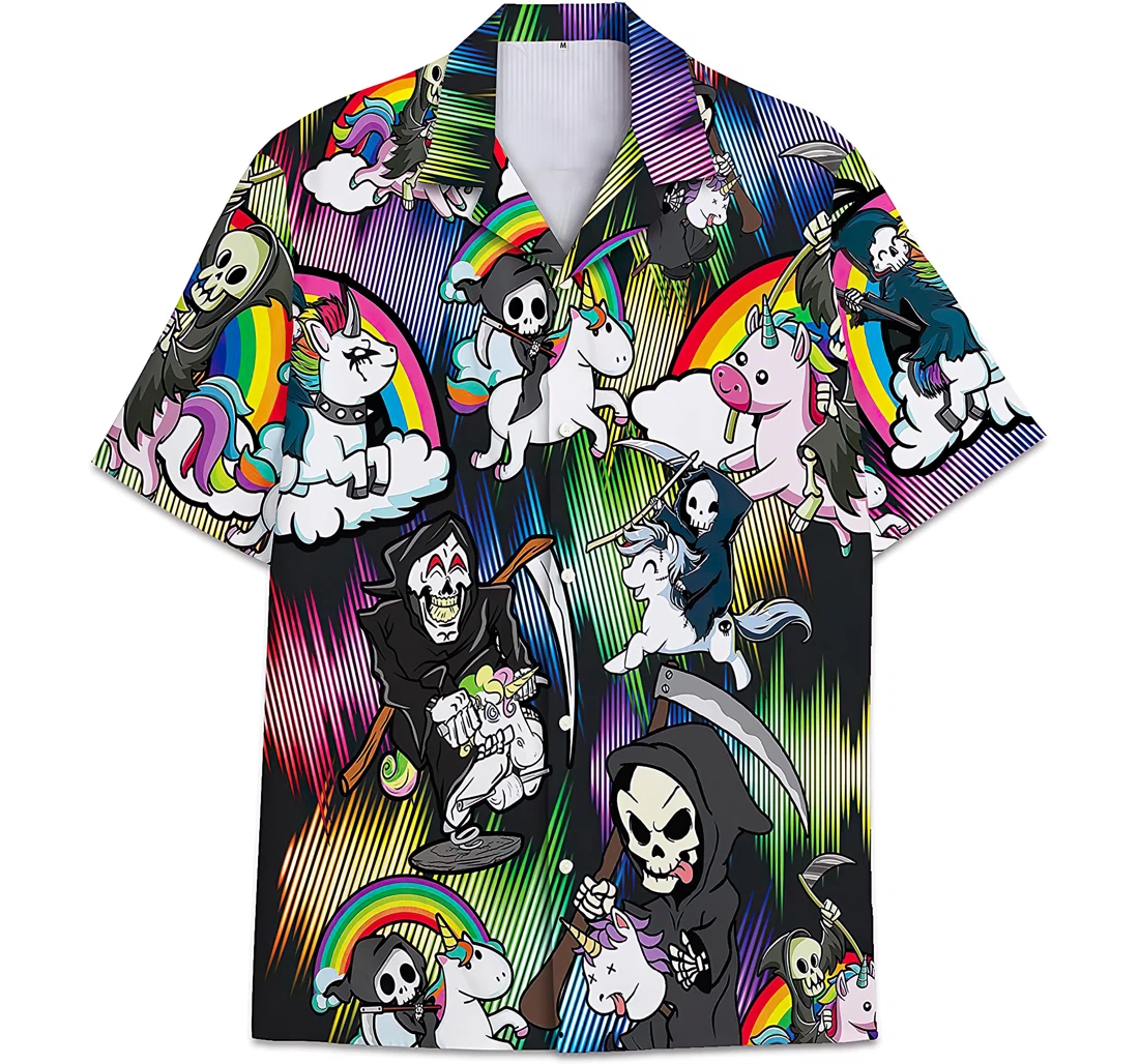 Skull Unicorn 5 Pattern Short Tall Hawaiian Shirt, Button Up Aloha Shirt For Men, Women