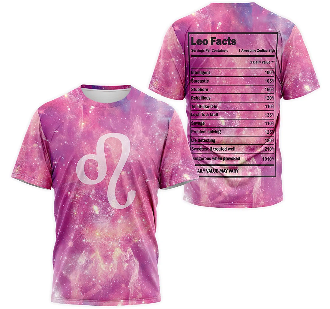 T-Shirt, Hoodie - Zodiac Leo Facts Pink Galaxy 3D Printed