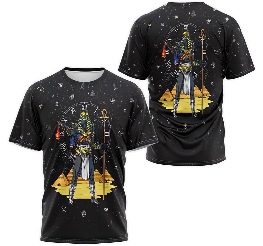 T-Shirt, Hoodie - Ancient Egypt Hieroglyphic Galaxy Night God Of Anubis Pyramid Watches 3D Printed