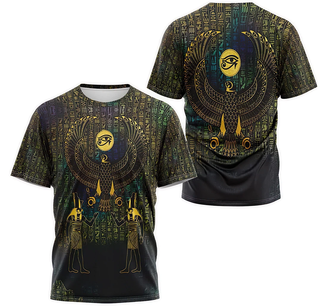 T-Shirt, Hoodie - Gold Eagle Horus Eye Ancient Egyptian Hieroglyphic Pattern 3D Printed