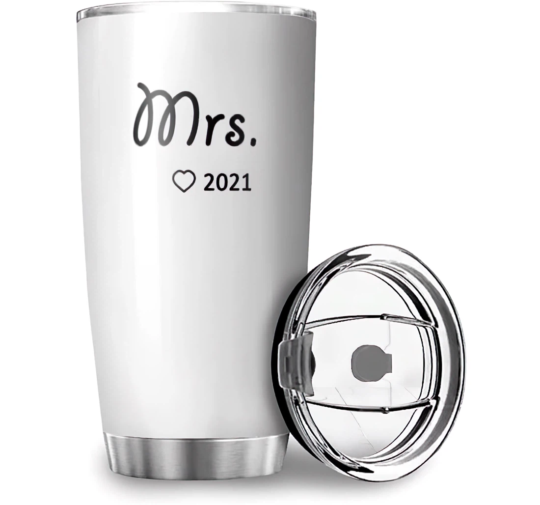 Mr Mrs Newlyweds Couples Funny Printed Friend Friendship White2 Stainless Steel Tumbler Cup